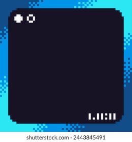 Pixel Art Style, Bright blue Dithered Gradient Frame with Simple Style white Shapes Template
