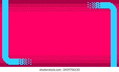 Pixel Art style Cyan Curved bold lines frame on Red gradient background