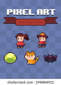 Pixel art style differents characters pack for arcade games 