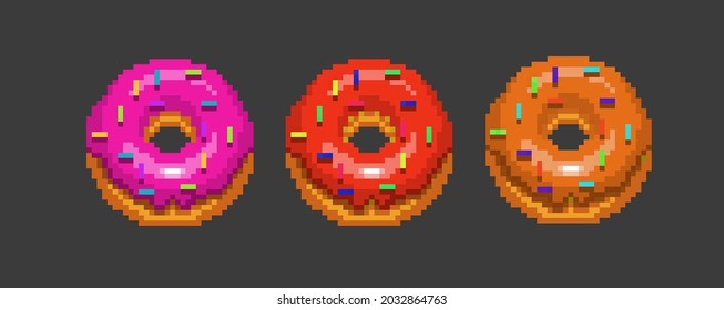 pixel art style donut icons. vector illustration