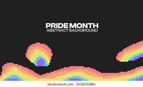 Pixel Art Style Effect Pride Rainbow Holographic Fluid border below Black Background