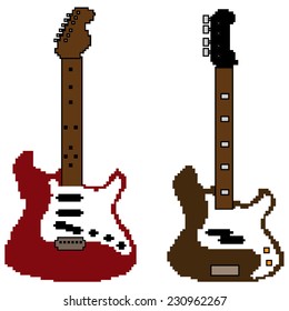 Pixel art style electric guitar and bass guitar