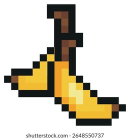 pixel art estilo ícone de fruta exótica, nomeadamente ícones banana, retro 8-bit estilo gráfico com pixels quadrados visíveis e paleta de cores mínima