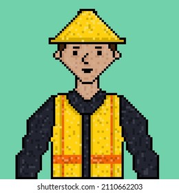 Pixel art style fire Craftsman illustration. Element design for logo, stickers, web, embroidery, and mobile app. Pixel art icon. Isolated vector illustration. 8-bit sprite