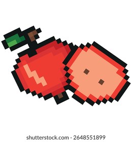 pixel art style garden fruit icon, namely apple icons, retro 8-bit graphics style with visible square pixels and minimal color palette