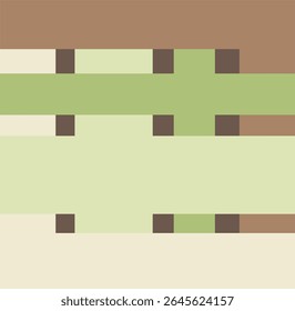 A pixel art style geometric design, using earthy tones like brown, cream, and various greens.