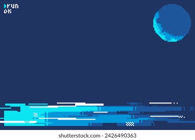 Plantilla de maqueta de interfaz de comandos de línea brillante de estilo de arte de píxeles sobre fondo azul oscuro