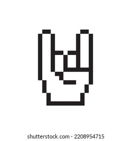 Pixel art style hand icon, rock and roll expression