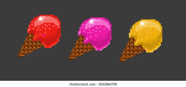 pixel art style ice cream icons. vector illustration