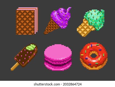 pixel art style icons sweets. vector illustration