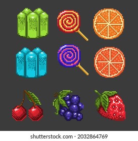 pixel art style icons sweets. vector illustration
