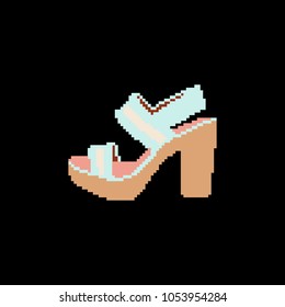 Pixel art style. Isolated vector illustration with modern shoes on high heels.