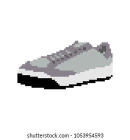 Pixel art style. Isolated vector illustration. Black and white gym shoes 