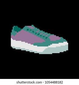 Pixel art style. Isolated vector illustration. Colorful gym shoes