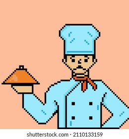 Pixel art style man chef illustration. Element design for logo, stickers, web, embroidery and mobile app. Pixel art icon. Isolated vector illustration. 8-bit sprite