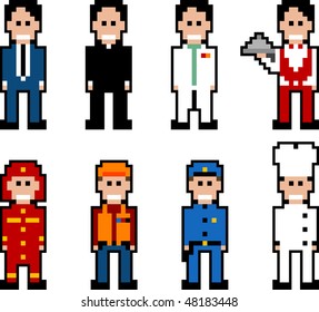 pixel art style occupation people set