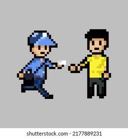 estilo de arte de píxeles, estilo de videojuegos antiguos, estilo retro correo de envío de 18 bits de postman a personas