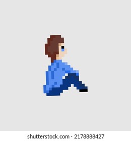 Pixelart-Stil, alte Videospiele-Stil, Retro-Stil 18-Bit-Junge Sitzplatz