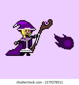 pixel art style, old videogames style, retro style 18 bit dark mage with darkball skill