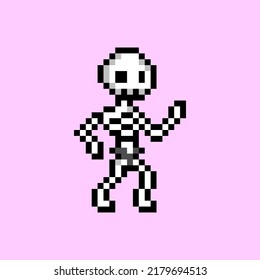 pixel art style, old videogames style, retro style 18 bit skeleton vector