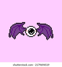 pixel art style, old videogames style, retro style 18 bit eyeball with dark wing vector