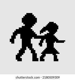 pixel art style, old videogames style, retro style 18 bit silhouette boy and girl vector
