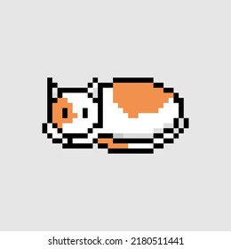 Pixel Art Style, Old Videogames Style, Retro Style 18 Bit Cute Cat Rest Vector