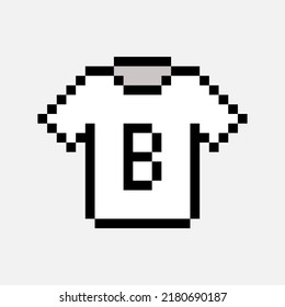 pixel art style, old videogames style, retro style 18 bit white letter B t shirt vector