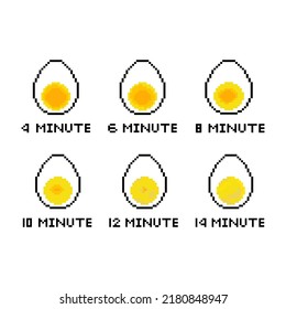pixel art style, old videogames style, retro style 18 bit set boiled  egg in every minutes vector