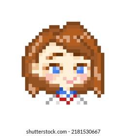 pixel art style, old videogames style, retro style 18 bit, chibi high school girl emote smile for discord or twitch