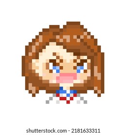 pixel art style, old videogames style, retro style 18 bit, chibi high school girl emote angry for discord or twitch