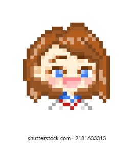 pixel art style, old videogames style, retro style 18 bit, chibi high school girl emote laugh for discord or twitch
