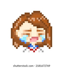 pixel art style, old videogames style, retro style 18 bit, chibi high school girl emote cry for discord or twitch