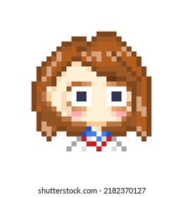 pixel art style, old videogames style, retro style 18 bit cute chibi school girl with cute expression for twitch or discord vector