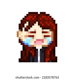 pixel art style, old videogames style, retro style 18 bit cute chibi female office worker with cry expression for twitch or discord vector