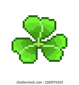 pixel art style, old videogames style, retro style 18 bit three leaf clover vector