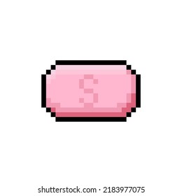 pixel art style, old videogames style, retro style 18 bit pink soap with letter s vector