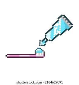 Pixel Art Style, Old Videogames Style, Retro Style 18 Bit Toothbrush And Toothpasta Vector