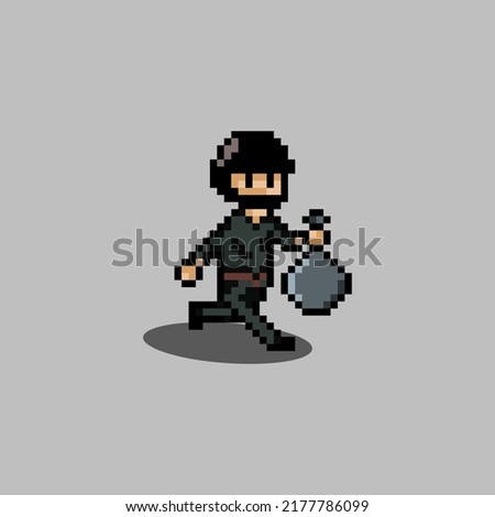 pixel art style, old videogames style, retro style 18 bit thief run vector