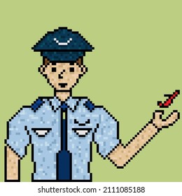 Estilo de arte de píxeles Ilustración piloto. Diseño de elementos para logotipo, stickers, web, bordado y aplicación móvil. Icono de arte de píxeles. Ilustración vectorial aislada. Sprite de 8 bits