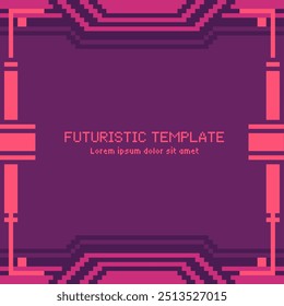 Pixel Art Style Pink and Purple Futuristic Dark Industrial Frame Template Background