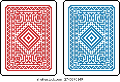 A pixel art style playing card reverse back design. An original design. Each card 55 squares wide by 74 tall.