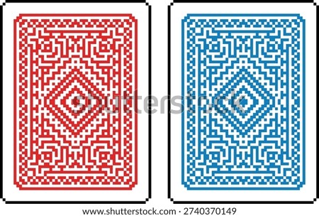 A pixel art style playing card reverse back design. An original design. Each card 55 squares wide by 74 tall.