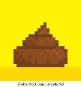 Pixel art style poo on yellow vector illustration