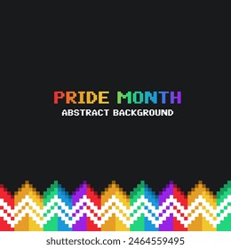 Pixel Art Style Pride Month Zig Zag Rainbow Ribbon Frame, Black Background