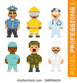 Pixel art style professions vector set 1