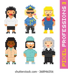 Pixel art style professions vector set 3