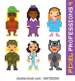 Pixel art style professions vector set 4