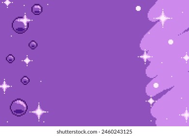 Pixel Art Style Purple Background Template with Flowing Bubbles and Hand drawn Marker