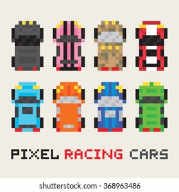 Pixel Art Style Racing Cars Vector Set